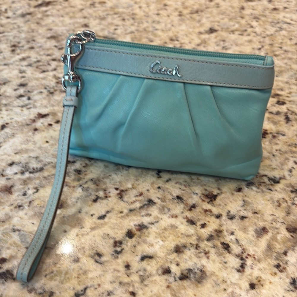 Coach Turquoise Sea Foam Leather Wristlet - Picture 2 of 9